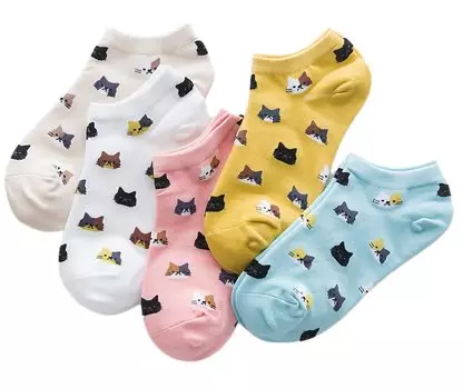 Носки для кошек из носков для кошек, носки-кроссовки, длина до щиколотки, рисунок с изображением кошки [Neko Town] (Набор 5) Женский (Тип Б)