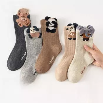 Носки для мальчиков и девочек, весенние и осенние детские хлопковые мужские носки-трубы средней длины, осенние и зимние длинные носки-трубы, детские хлопковые носки 6-8Years