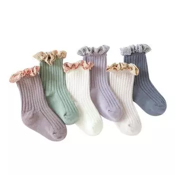 Носки для маленьких девочек, хлопковые носки для малышей, клетчатые носки с рюшами для маленьких девочек