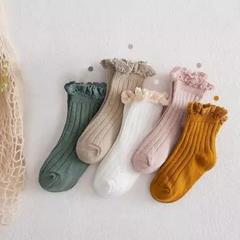 Носки для маленьких девочек, кружевные носки средней длины, детские вязаные носки M