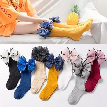 Носки для маленьких девочек с бантом Skarpetki, детские гольфы, длинные носки для младенцев, зимние носки для малышей