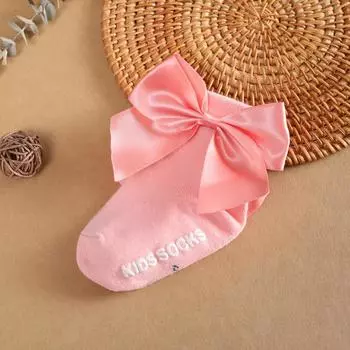 Носки для малышей, девочки 0-3 лет, хлопковые однотонные милые длинные носки с бантом, мягкие повседневные сетчатые дышащие детские носки S 0-1Y