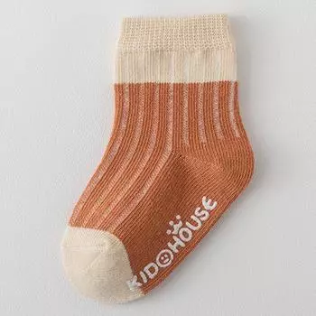 Носки для малышей из чесаного хлопка контрастных цветов с нескользящей резиновой подошвой, мягкие и удобные, приятные к коже, повседневные носки для новорожденных M(0-1Y)