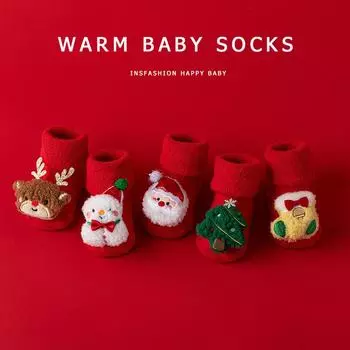 Носки для новорожденных из хлопка, зима-осень, для девочек и мальчиков, детские, рождественские, с Санта-Клаусом, махровые теплые тапочки, детские носки 0-3 года S(0-1T)
