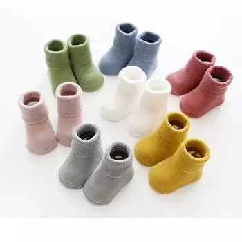 Носки для новорожденных, махровые противоскользящие носки для малышей, зимние теплые толстые носки для маленьких девочек и мальчиков, однотонные аксессуары для детской одежды S