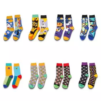 Носки для пресса Асимметричные носки Череп Хэллоуин Аб Хлопковые носки Креативные мультфильмы Средние хлопковые носки-трубы average size