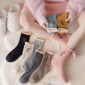 Носки для сна, домашние утолщенные однотонные зимние носки, носки средней длины, женские носки-чулки кофейный