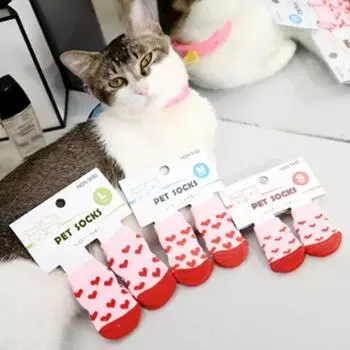 Носки для собак, аксессуары для домашних животных, защитные пинетки для маленьких кошачьих лап, теплые носки, зимние толстые носки с противоскользящими свойствами, 4 шт./компл., товары для животных M жёлтый