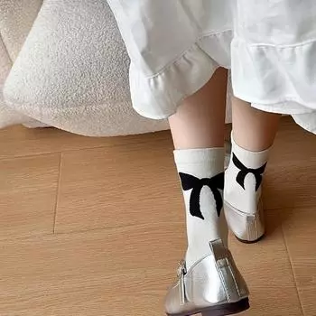 Носки для весны и лета, японские носки с бантом на каблуке, без косточек, из чесаного хлопка, женские носки средней длины, милые многослойные носки One Size