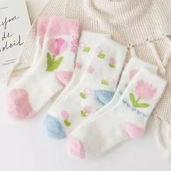 Носки до середины икры, осенние и зимние, утолщенные, женские, из норки, милые, маленькие, свежие, носки-тапочки, домашние носки, женские носки