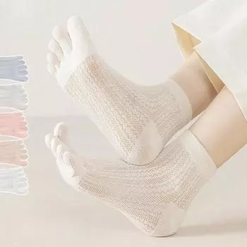 Носки Five Finger, летние тонкие сетчатые носки с ажурным носком, дышащие и впитывающие пот, женские короткие хлопковые носки-трубы, весна и осень серый