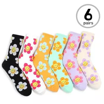 Носки Funny Emoji с улыбающимся подсолнухом (Crew 6Pairs) JB 16 23cm - 26cm