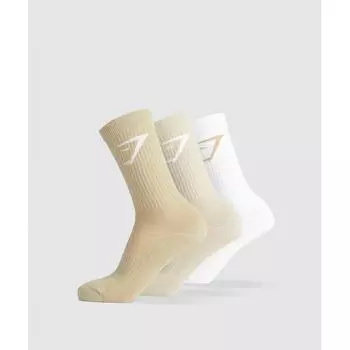 Носки GYMSHARK Crew, 3 шт., белые, серые, бежевые, пустынные, I3A3P WCCH S