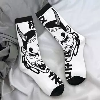 Носки Hannya Mask, забавные носки ONI для женщин и мужчин, средние мягкие носки для скейтбординга, зимние носки с антибактериальным узором One Size