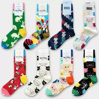 Носки Happysocks средней длины из чесаного хлопка с рисунком кролика — модный шведский бренд для детей унисекс, впитывающие пот для осени/зимы. Size 36-40