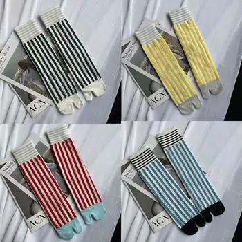 Носки Harajuku, носки с раздельным носком, модные женские носки, полосатые ретро хлопковые носки, спортивные японские средние красочные чесаные носки 20cm серый