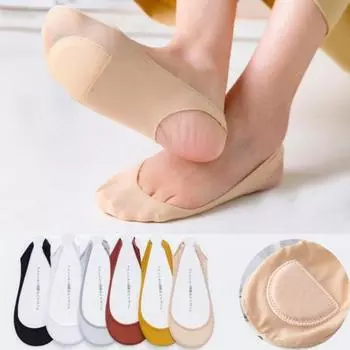 Носки Ice Silk Boat для женщин с подушечками для носка стопы, неглубокие, с полой лямкой, нескользящие, невидимые, свободный размер One size чёрный