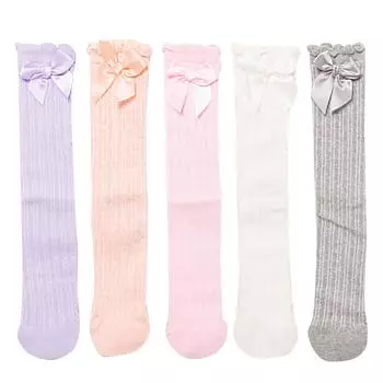 Носки из чесаного хлопка для маленьких девочек, летние длинные носки с бантиками для маленьких девочек 38 розовый