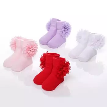 Носки из чесаного хлопка с цветами для малышей, эластичные носки для мальчиков и девочек розовый