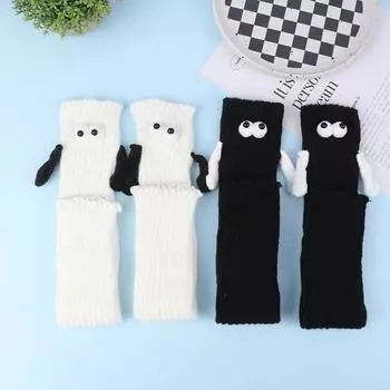 Носки из чистого хлопка, милые мультипликационные объемные чулки для пар, носки с магнитной присоской, носки средней длины чёрный