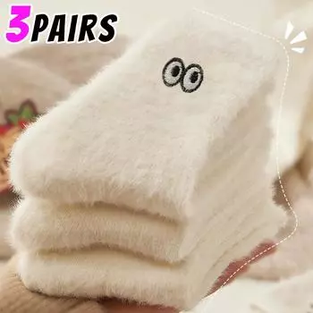 Носки из флиса Ins White Mink, супермягкие женские, милые, смайлик, зимние, теплые, толстые, коралловые, плюшевые, теплые, для дома, сна, носки