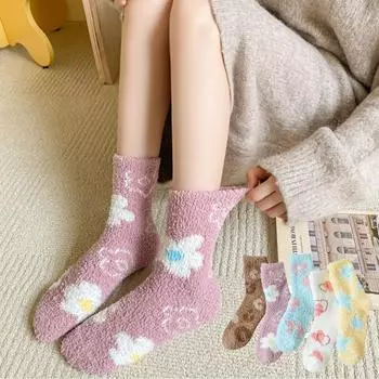 Носки из флиса с половинной длиной для женщин, зимние носки из флиса с утолщенной средней частью, теплые носки для сна из кораллового флиса, носки для родов EUR35-41 белый