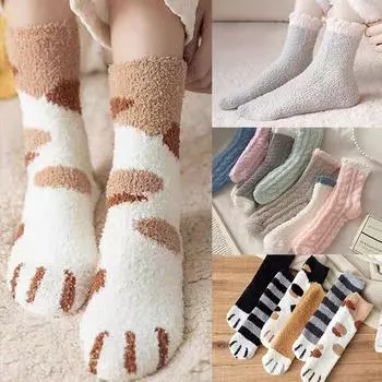 Носки из кораллового бархата, женские носки средней длины на осень и зиму, утолщенные бархатные теплые носки, домашние ночные полотенца, носки для пола, носки для родов