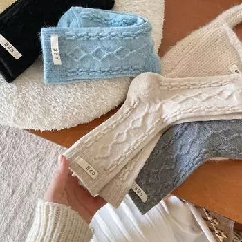 Носки из кроличьей шерсти с этикеткой из ткани с рисунком в виде яйца, женские, корейские, с ромбическим темным узором, теплые, скрученные, со средней трубкой, носки Dongmen Stacking average size 35-40