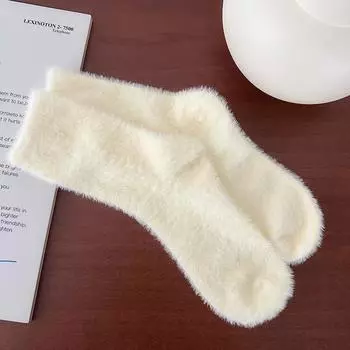 Носки из однотонного норкового бархата на осень-зиму, носки средней длины, толстые теплые бархатные носки с ворсом One size белый
