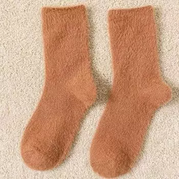 Носки из шерсти куницы, зимние теплые пушистые носки, чулки для пола светло-коричневого