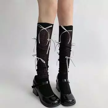 Носки Jk Bow Socks Sweet Lolita женские носки в стиле колледжа до середины голени в полоску гольфы чулки для ног чёрный