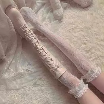 Носки JK Lolita белые кружевные длиной до икры для женщин calf, one size белый