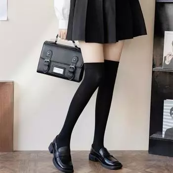 Носки Jk, однотонные хлопковые чулки, черно-белые носки до колена, чулки до колена