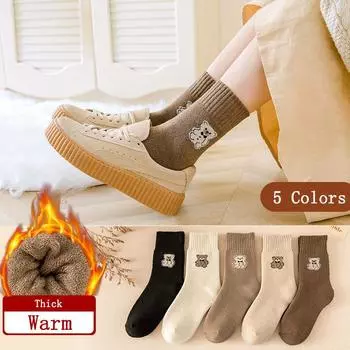 Носки Kawai Bear женские осенне-зимние утолщенные теплые японские женские носки-полуботинки из хлопка в стиле милых девушек One Size