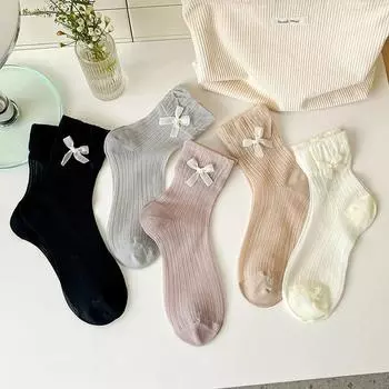 Носки Kawaii женские ажурные сетчатые дышащие летние ультратонкие нейлоновые длинные носки JK Lolita Sweet Girls милые короткие носки с бантом