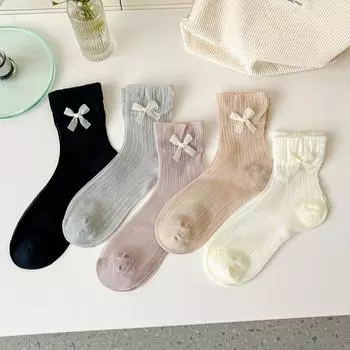 Носки Kawaii женские ажурные сетчатые дышащие летние ультратонкие нейлоновые длинные носки JK Lolita Sweet Girls милые короткие носки с бантом