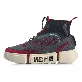 Носки LiNing Wade, противоскользящие, износостойкие, легкие, высокие, детские, для скейтбординга, детские кроссовки, черные, красные, YKCP132-3 35