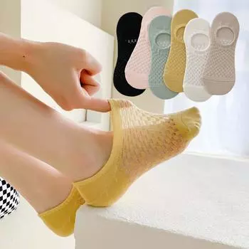 Носки-лодочки для женщин, летние дышащие однотонные носки из тонкой сетки, женские нескользящие невидимые неглубокие носки для экипажа чёрный