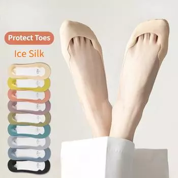 Носки-лодочки для женщин, защита пальцев ног, невидимые носки Ice Silk, тонкие силиконовые нескользящие носки для ног с защитой от износа one size чёрный
