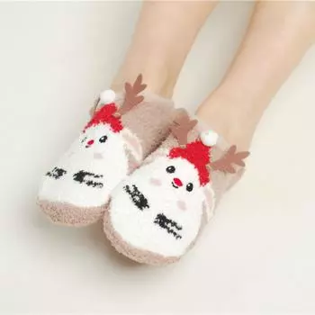 Носки-лодочки из кораллового флиса с коалой, рождественские домашние носки с оленями, креативные носки для сна на полу, подарки Style 4