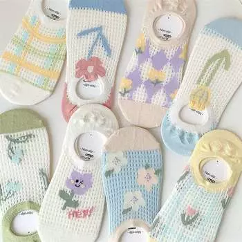 Носки-лодочки, простые носки для девочек, чулки, корейский рот, невидимое хрустальное стекло, милые неглубокие женские носки, модные цветочные носки 30cm