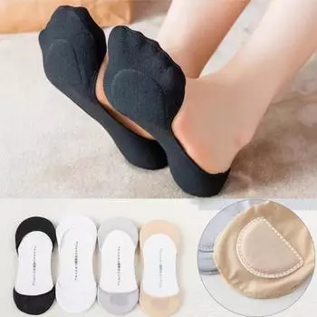 Носки-лодочки женские хлопковые, противоударные, силиконовые, нескользящие, с мелким носком, на высоком каблуке, невидимые носки One size белый