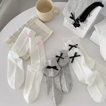 Носки Lolita Cute Bow Kawaii, женские летние сетчатые тонкие дышащие свободные длинные носки в балетном стиле, однотонные, черные, белые, серые носки