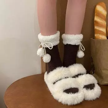 Носки Lolita Wooled со шнуровкой Y2K Носки до середины голени Уличные носки из кораллового флиса Зимние чёрный