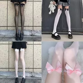 Носки Лолита женские сексуальные кружевные чулки выше колена нейлоновые длинные носки