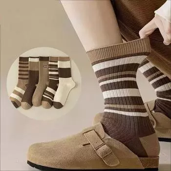 Носки Maillard Color Mid Tube Women Pure Cotton Socks Осень-зима Ins Style Japanese Striped Socks оптом One size