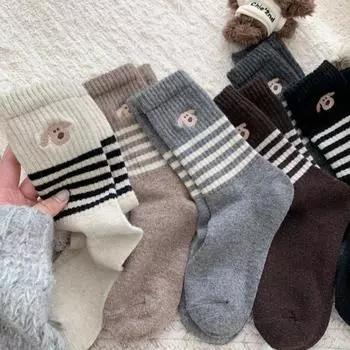 Носки Maillard средней длины для девочек с милым принтом щенка, осенние качественные полосатые свободные носки One size чёрный