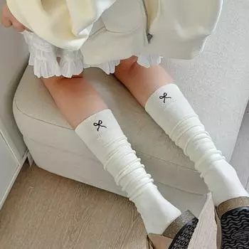 Носки Miu Bow Calf Socks, придающие форму красивым ногам, хлопковые женские носки с вышивкой из чесаного хлопка, чулки, чулки One Size хаки