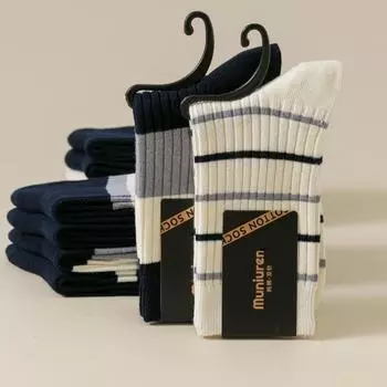 Носки мужские, цветные, двухслойные, среднего размера, утолщенные, теплые, трендовые, хлопковые носки, повседневные, полосатые чулки One Size