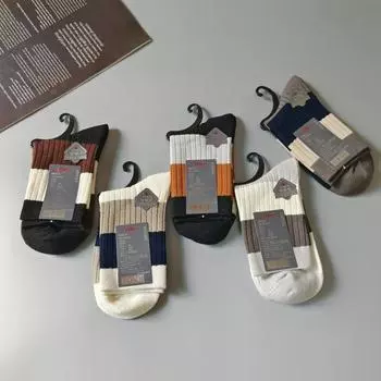 Носки мужские, цветные, двухслойные, средней длины, носки, утолщенные, термоноски из хлопка, трендовые полосатые чулки Zhuji average size [38-44 yards]